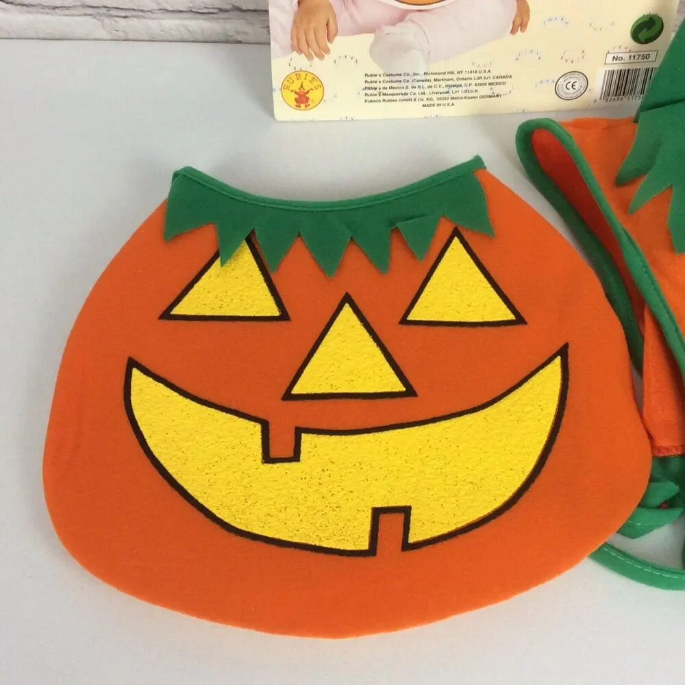 Pumpkin Bonnet & Bib Costume Halloween Party Theater Unisex Orange/Green/Yellow